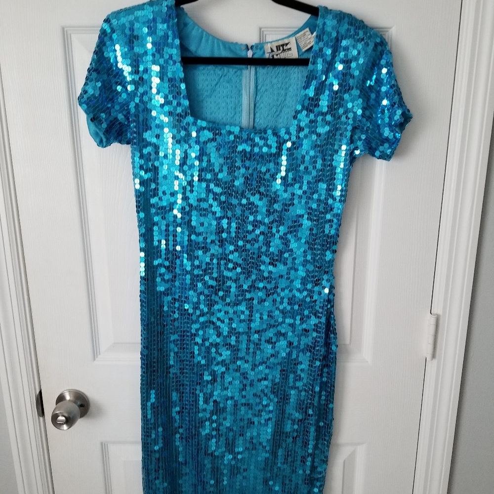 Vintage Retro Niteline Blue Sequin Dress